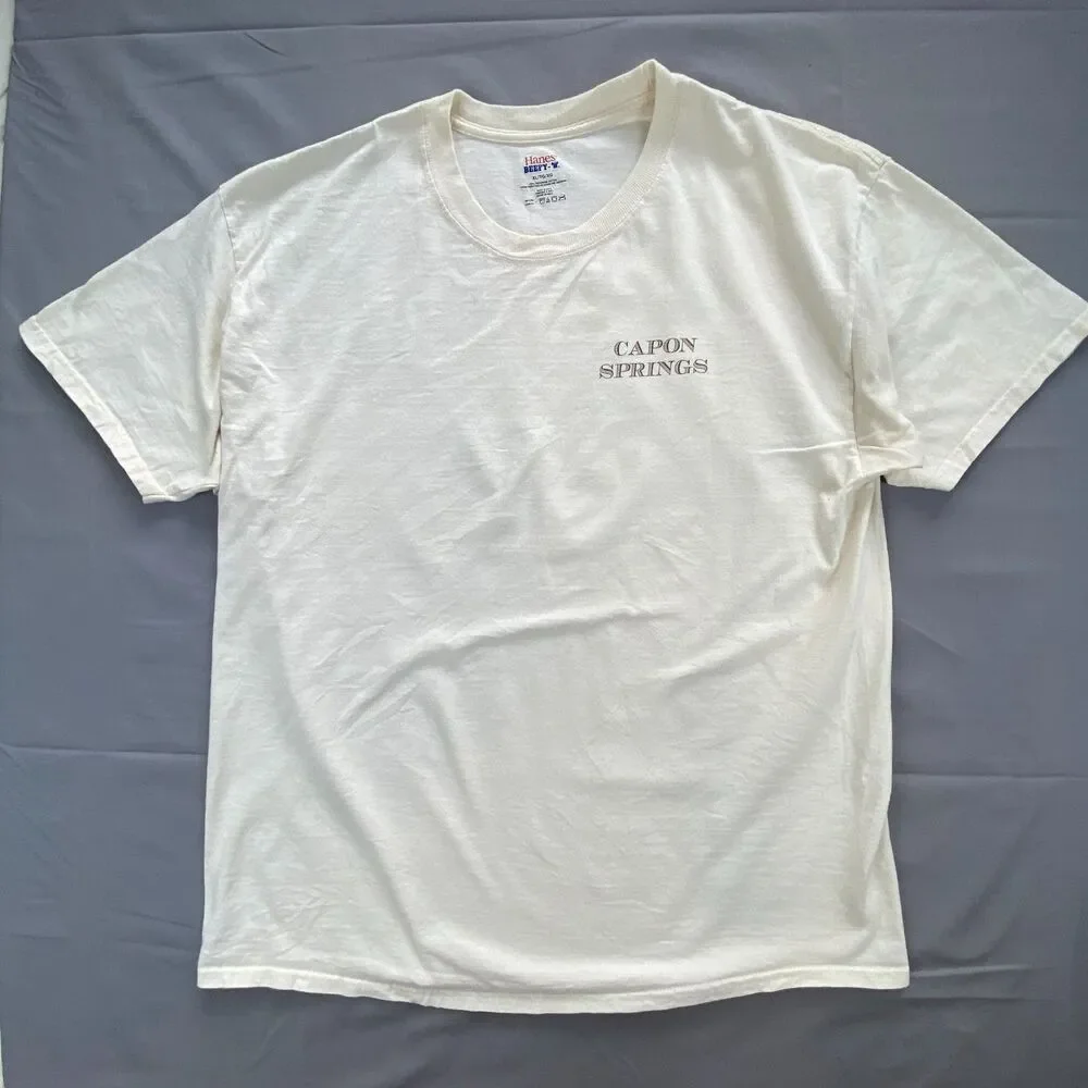 Hanes Beefy-T Mens XL Off White Capon Springs West Virginia Graphic T-Shirt